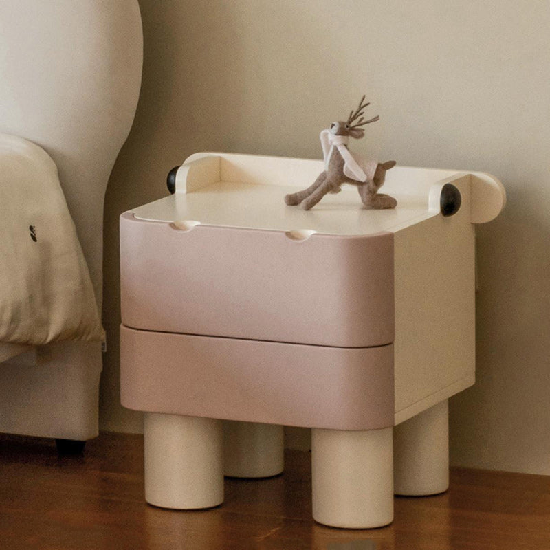 Table de nuit en bois pour enfants nordiques contemporains carrés cubiques Hippo à 2 tiroirs pour chevet 