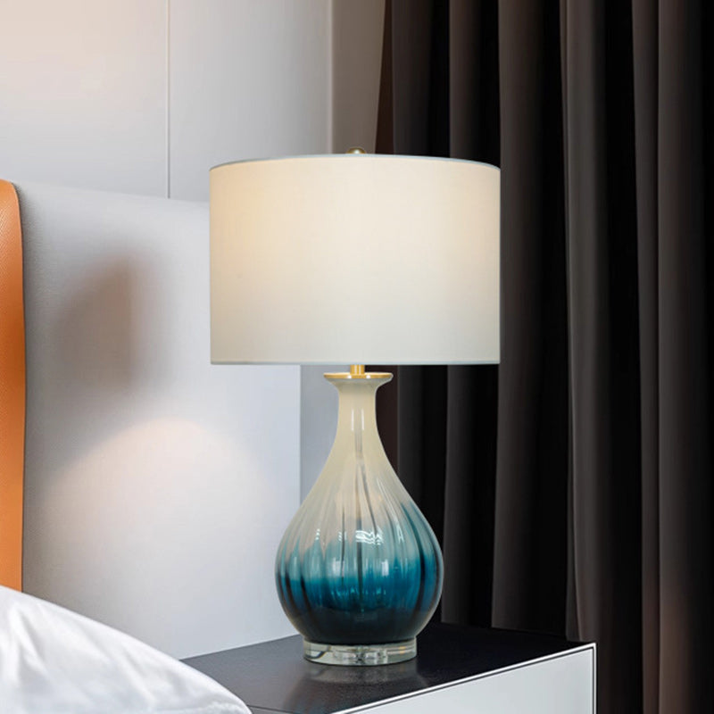 Modern Minimalist Blue Gradient Glass Vase Fabric 1-Light Table Lamp For Bedroom