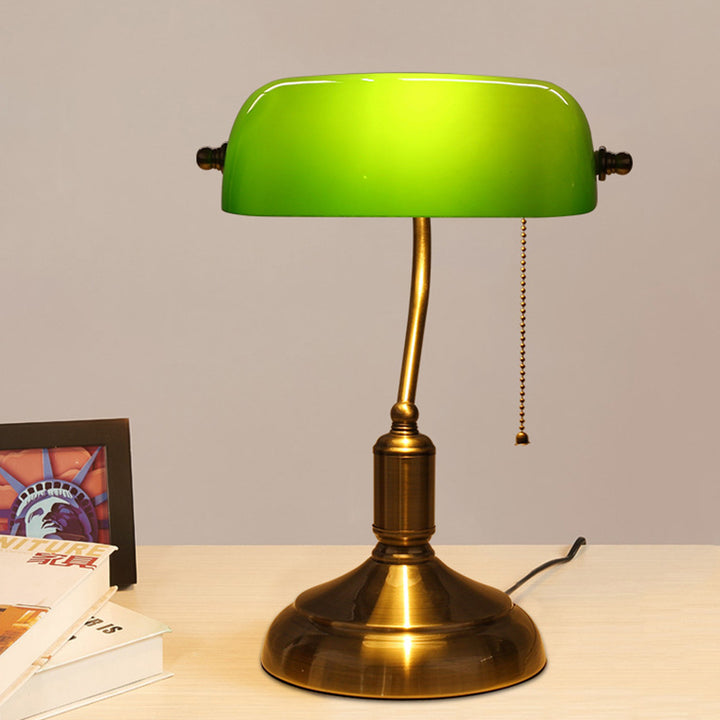Lámpara de mesa de banco de 1 luz con interruptor de cordón de metal y vidrio vintage tradicional para dormitorio 