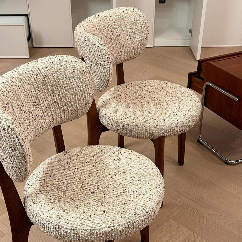 Modern Minimalist Curved Loop Pile Fabric Solid Wood Dining Chair Backrest Armless For Dining Room