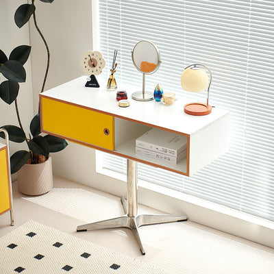 Modern Minimalist Rectangular Medium Density Fiberboard Plastic Stainless Steel Makeup Vanity 2-Drawer For Bedroom