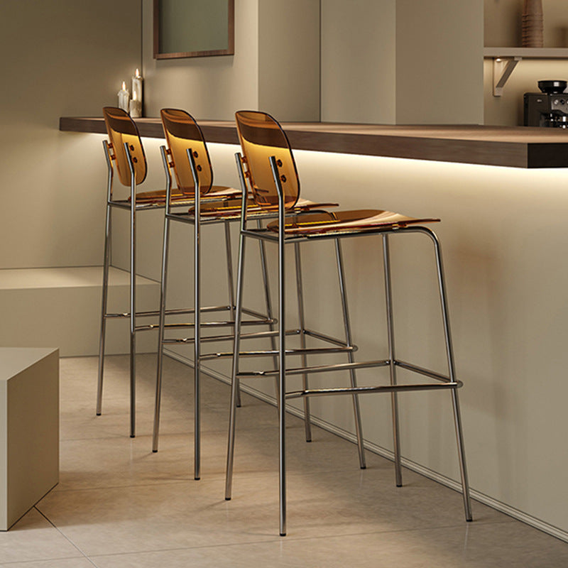 Tabouret de bar carré minimaliste moderne en fer et acrylique avec dossier pour salle à manger 