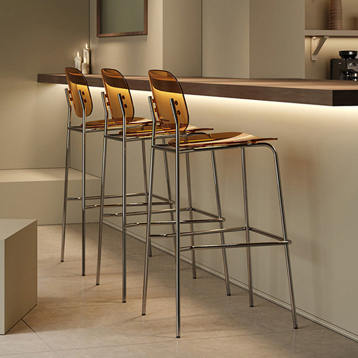 Tabouret de bar carré minimaliste moderne en fer et acrylique avec dossier pour salle à manger 