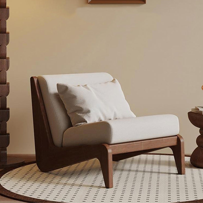 Traditional French Rectangular Cotton-Linen Fabric Solid Wood Accent Chair Backrest Armless For Living Room