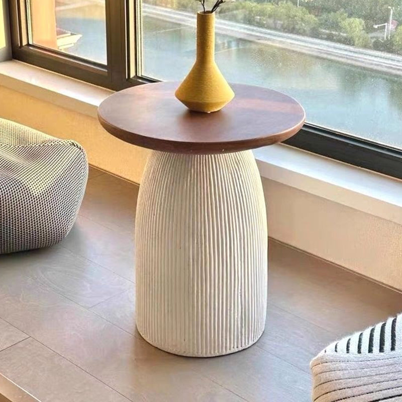 Contemporary Nordic Cylindrical MgO Stone Material Side Table 1-Tier For Living Room