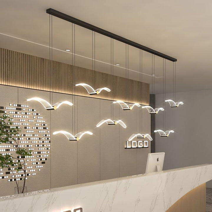 Contemporary Scandinavian Seagull Long Rectangle Iron Acrylic LED Chandelier Island Light For Dining Room
