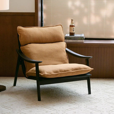 Silla de acento contemporánea retro rectangular curvada tapizada en madera con tela de lana de cordero, respaldo y reposabrazos para sala de estar 