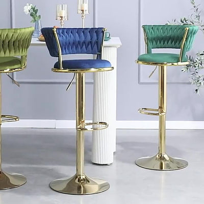 Contemporary Luxury Round Iron Faux Velvet Height Adjustable Bar Stool For Kitchen