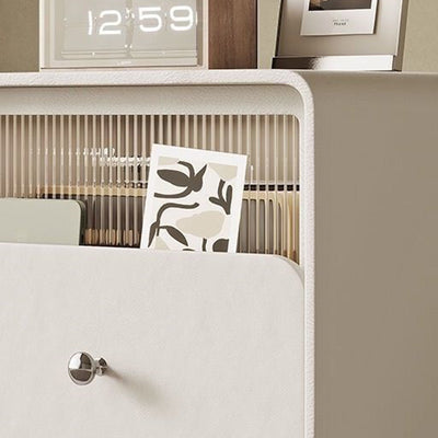 Modern Minimalist Square Microfiber Leather Medium Density Fiberboard Glass Stainless Steel Nightstand 1-Drawer For Bedroom