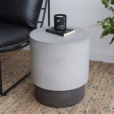 Table d'appoint cylindrique en oxyde de magnésium industriel contemporain pour salon 
