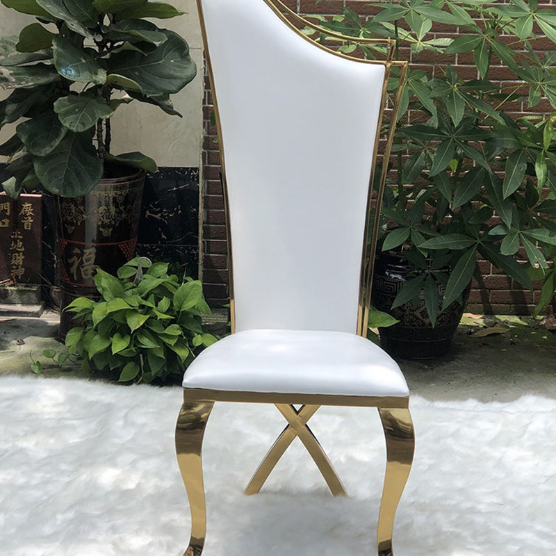 Contemporary Scandinavian Trapezoidal Square PU Leather Stainless Steel Dining Chair Backrest Armless For Dining Room