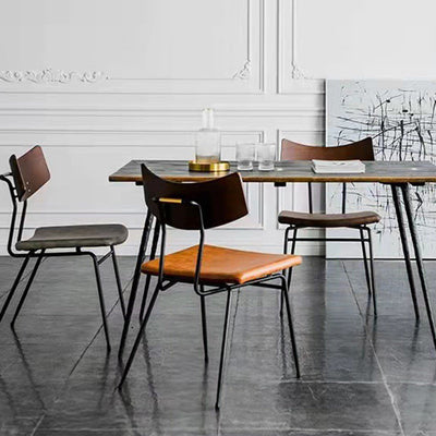 Chaise de salle à manger industrielle contemporaine en cuir PU carré incurvé avec dossier sans accoudoirs pour salle à manger 