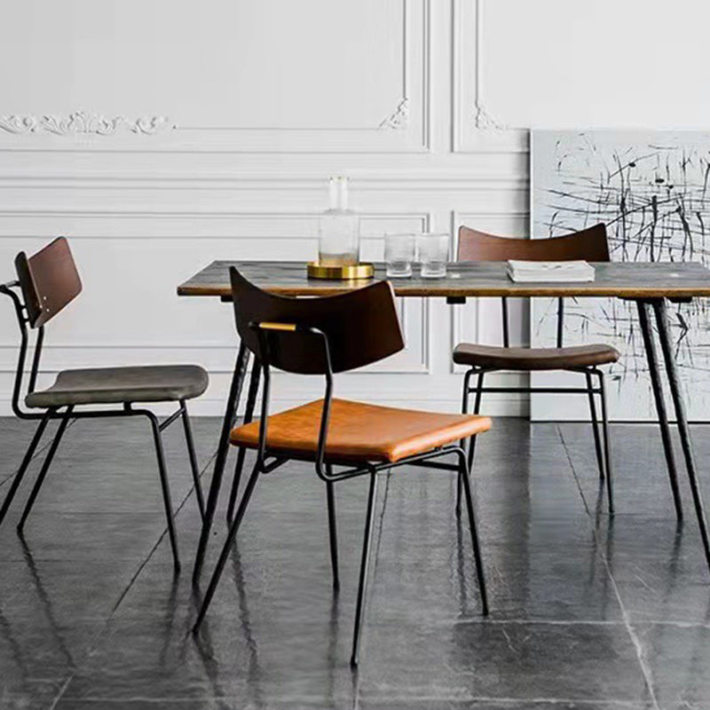 Chaise de salle à manger industrielle contemporaine en cuir PU carré incurvé avec dossier sans accoudoirs pour salle à manger 