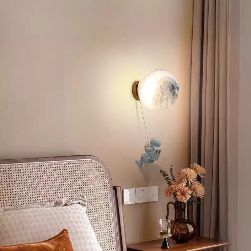Modern Minimalist Spherical Round Resin Glass 1-Light Wall Scone Lamp For Bedroom