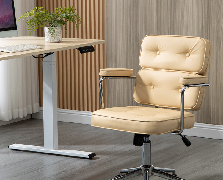 Zeitgenössischer nordischer quadratischer Leder-Metall-Schreibtischstuhl mit Rückenlehne und Armlehne für das Home Office 
