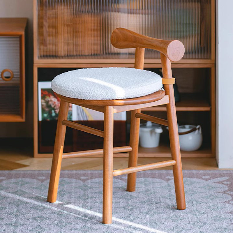 Contemporary Scandinavian Curved Bow Lambswool Wood Vanity Stool Backrest Armless For Bedroom