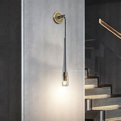 Modern Minimalist Conical Cylinder Copper Crystal 1-Light Wall Scone Lamp For Living Room