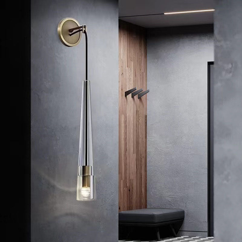 Lámpara de Pared Cónica Cilíndrica Moderna Minimalista de Cobre con Cristal de 1 Luz para Sala de Estar 