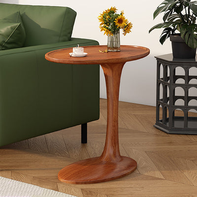 Modern Minimalist Oval Solid Wood Side Table 1-Tier For Living Room