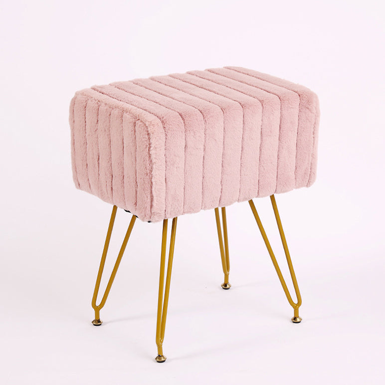 Contemporary Scandinavian Square Faux Rabbit Fur Medium Density Fiberboard Steel Organizer Vanity Stool For Bedroom