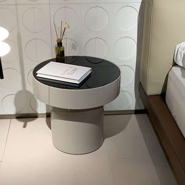 Modern Minimalist Round Plywood MDF Frame Nightstand With Drawer Storage for Bedroom
