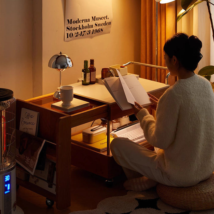 Zeitgenössischer japanischer abnehmbarer rechteckiger Massivholz-Beistelltisch 2-stufig für Wohnzimmer 