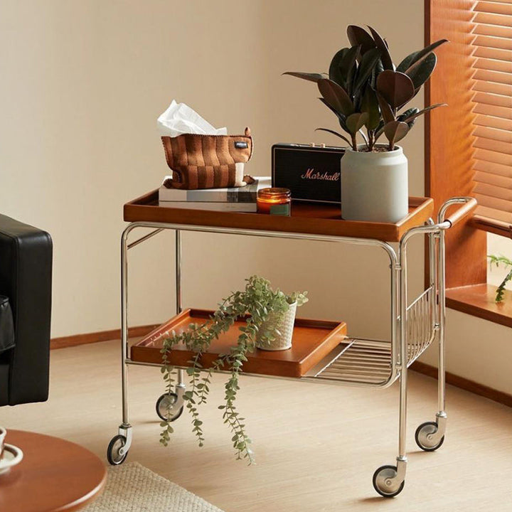 Traditioneller Vintage abnehmbarer rechteckiger Holz-Metall-Beistelltisch 2-stufig für das Wohnzimmer 