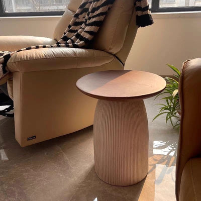 Contemporary Nordic Cylindrical MgO Stone Material Side Table 1-Tier For Living Room