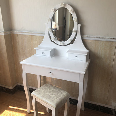 Modern Minimalist Rectangular Rose Solid Wood Medium Density Fiberboard Glass Foam Makeup Vanity 3-Drawer For Bedroom