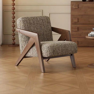 Traditional French Rectangular Cotton-Linen Fabric Solid Wood Accent Chair Backrest Armrest For Living Room