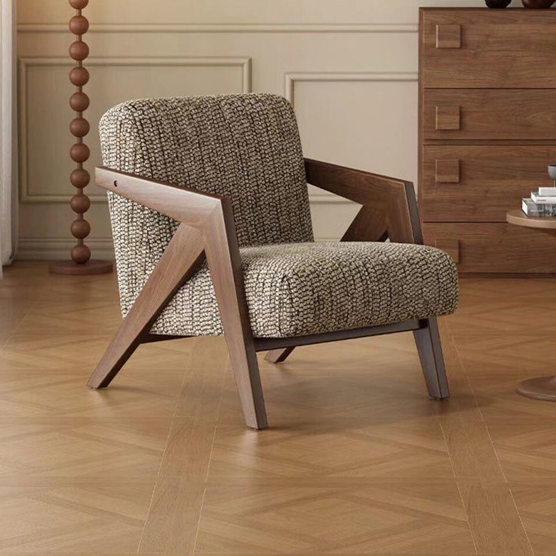 Traditional French Rectangular Cotton-Linen Fabric Solid Wood Accent Chair Backrest Armrest For Living Room