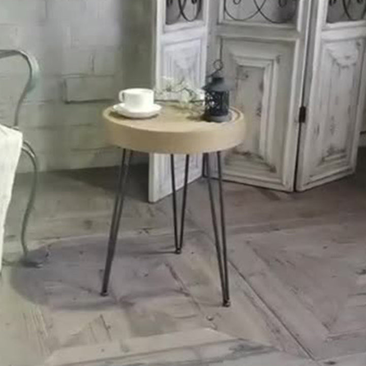 Traditional Japanese Round Tabletop Medium Density Fiberboard Iron Coffee Table 3/4-Leg For Living Room