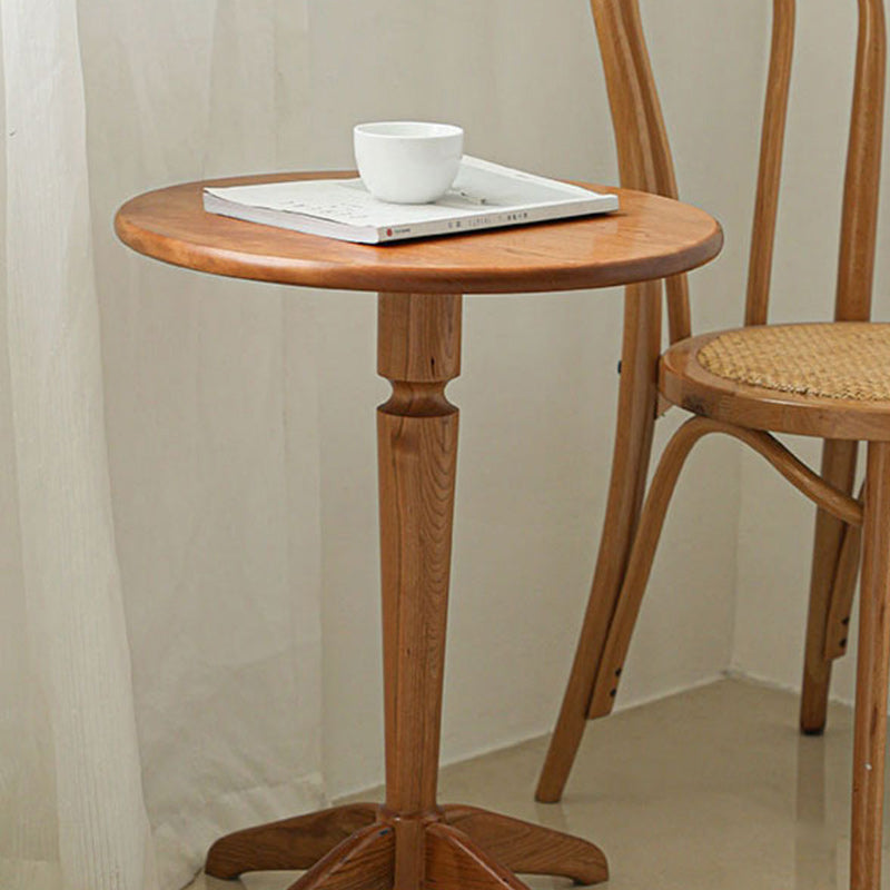 Mesa Auxiliar Redonda Nórdica Contemporánea de Madera de Cerezo con 4 Patas para Sala de Estar 