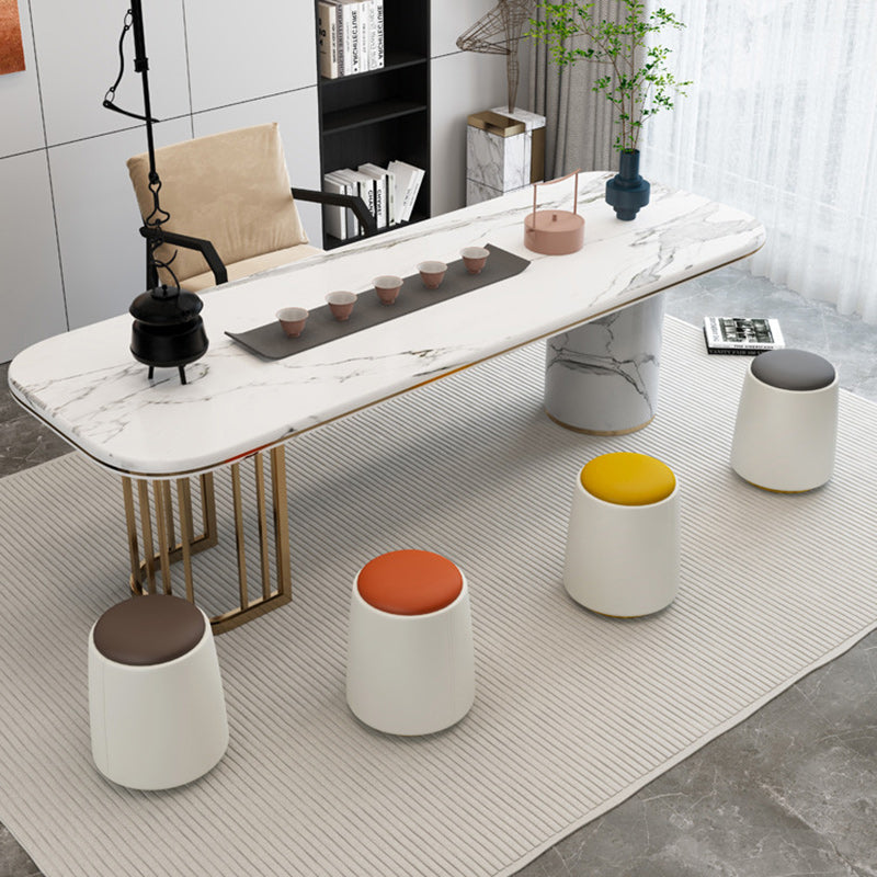 Taburete de tocador sin respaldo ni brazos, cilindro minimalista moderno, cuero Napa, madera maciza, hierro, para dormitorio 
