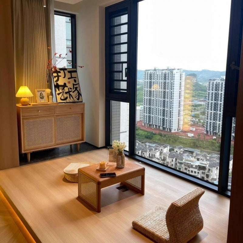 Traditioneller japanischer rechteckiger Massivholz-Edelstahl-Beistelltisch 1-stufig für das Wohnzimmer 