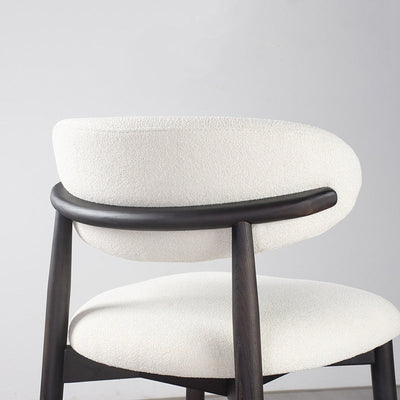 Tabouret de bar moderne minimaliste rond en velours rembourré avec dossier incurvé en bois massif pour salle à manger 
