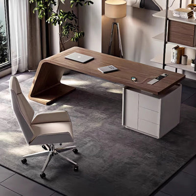 Modern Minimalist Trapezoidal Solid Wood Plywood Desks 3-Drawer For Home Office