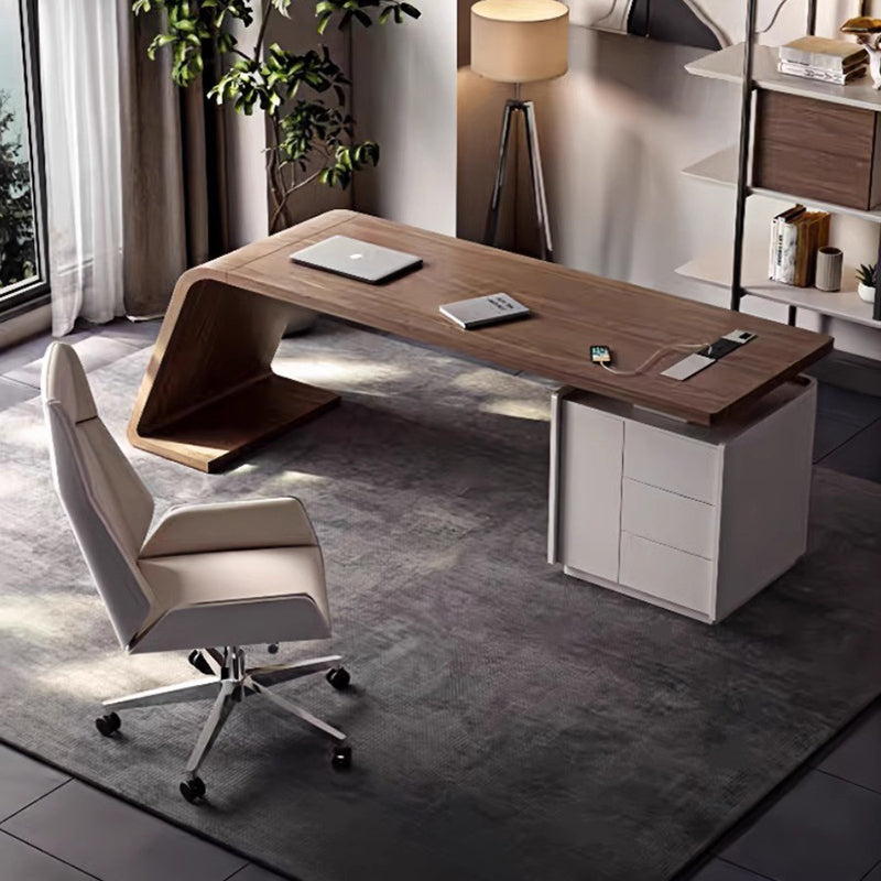 Modern Minimalist Trapezoidal Solid Wood Plywood Desks 3-Drawer For Home Office