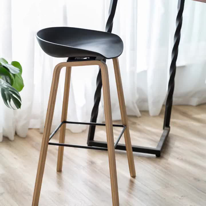 Modern Minimalist Rectangular PP Beech Wood Bar Stool Backless Armless For Dining Room