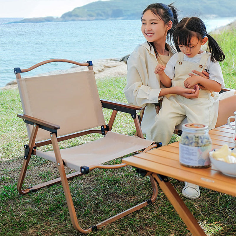 Modern Minimalist Square Fabric Carbon Steel Beech Wood Backrest Armrest Folding Chair For Outdoor