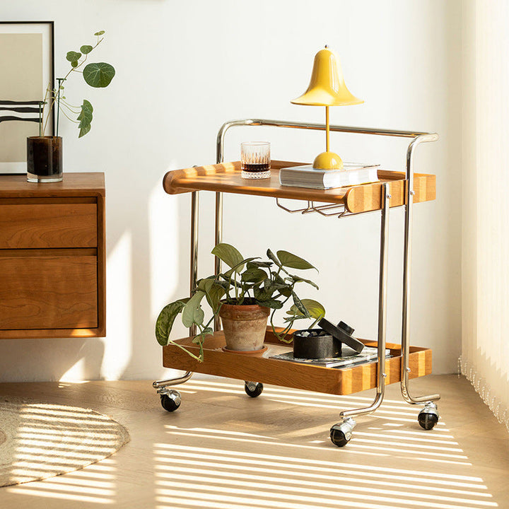 Traditioneller Vintage rechteckiger Massivholz-Edelstahl-Beistelltisch mit 2 Ebenen für das Wohnzimmer 