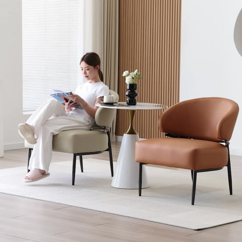 Modern Minimalist Curved Rectangular Cat-Scratch-Resistant Leather Carbon Steel Accent Chair Backrest Armless For Living Room