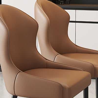 Modern Minimalist Curved Rectangular Cat Claw Leather Solid Wood Carbon Steel Dining Chair Backrest Armless For Dining Room