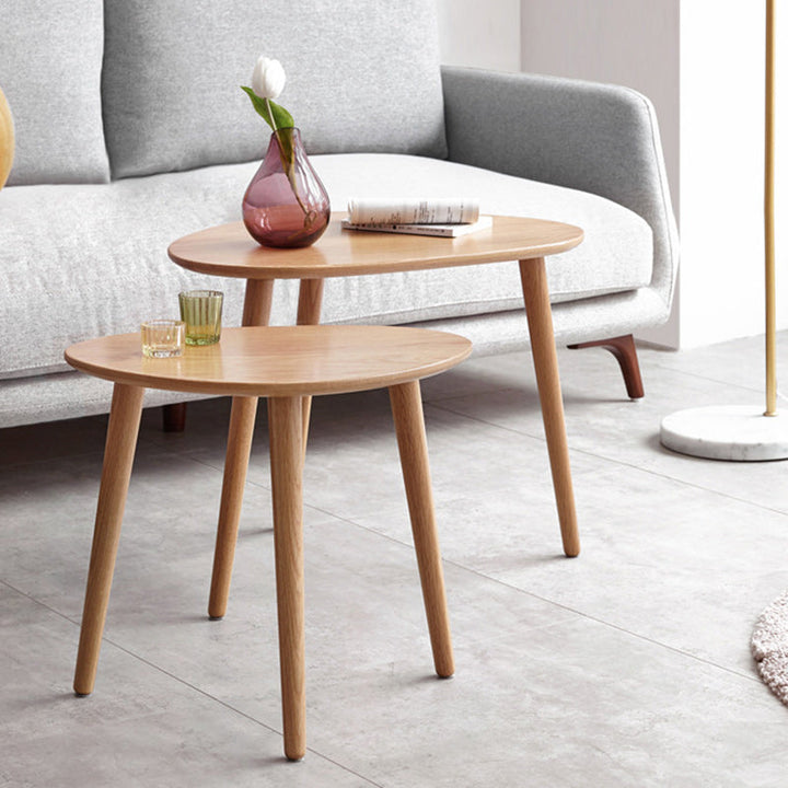 Table d'appoint ovale en bois japonais contemporain à 1 niveau pour salon 