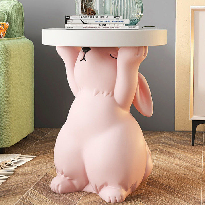 Moderner Art Deco Runder Hase Elefant Bär Fiberglas Harz Beistelltisch 1-Tablett Für Wohnzimmer 