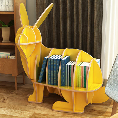 Contemporary Creative Rabbit-Shaped Solid Wood Bookshelf 5-Shelf For Living Room