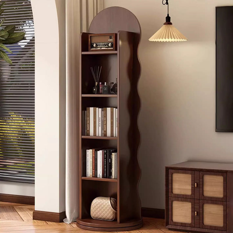 Contemporary Scandinavian Wavy Particle Wood Glass Full-Length Mirror Bookshelf 5-Tier For Bedroom