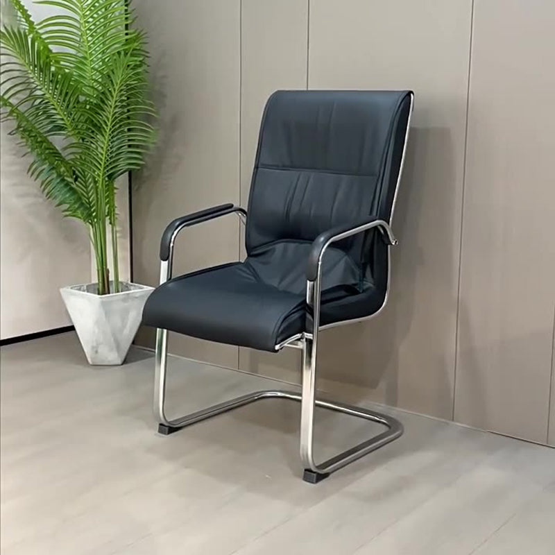 Fixed Rectangular Chair Modern Minimalist Rectangular Faux Leather Steel Desk Chair Backrest A ...