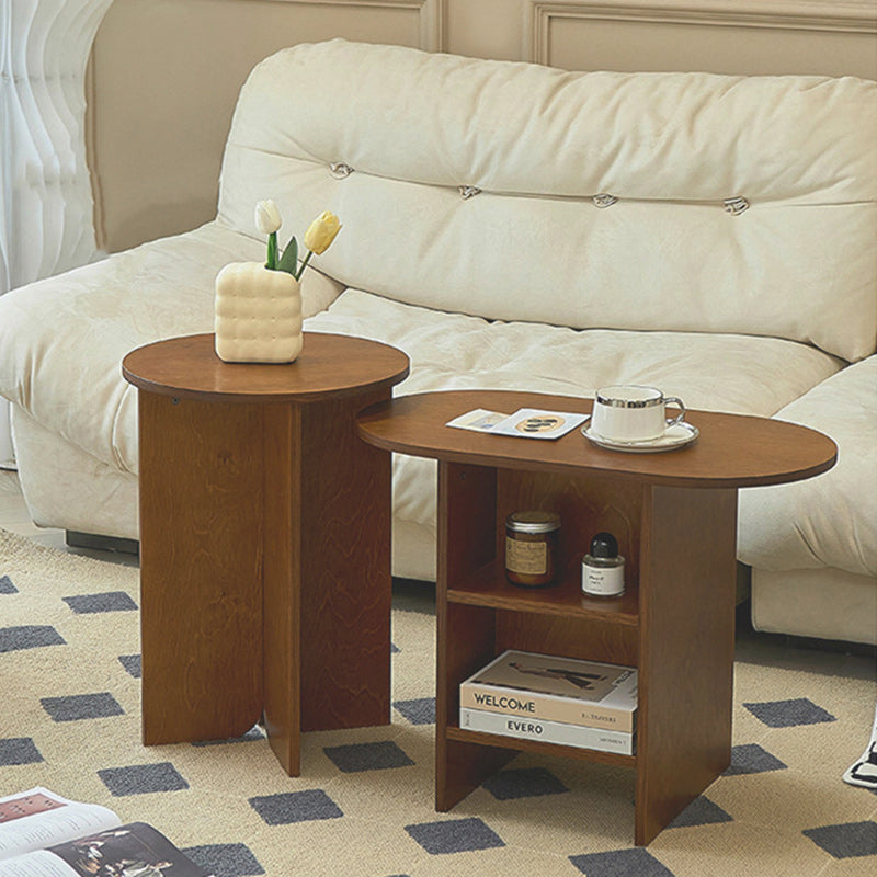 Traditional Vintage Oval Tabletop Rectangle Plywood End Table For Living Room