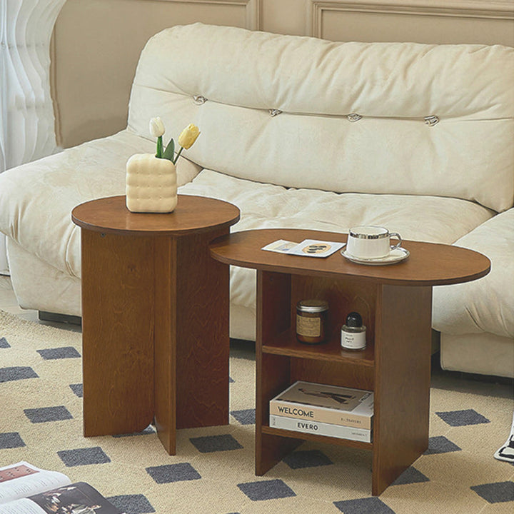 Traditional Vintage Oval Tabletop Rectangle Plywood End Table For Living Room